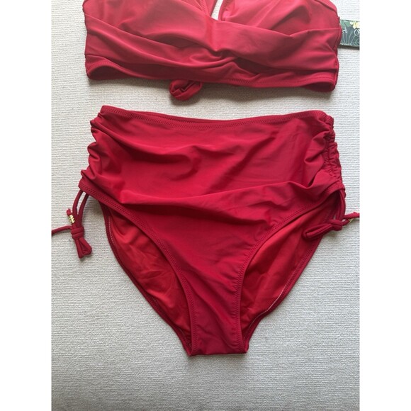 Womens Tummy Control Bathing Suit Modest High Waisted Bikini Set red size Medium - Picture 9 of 15